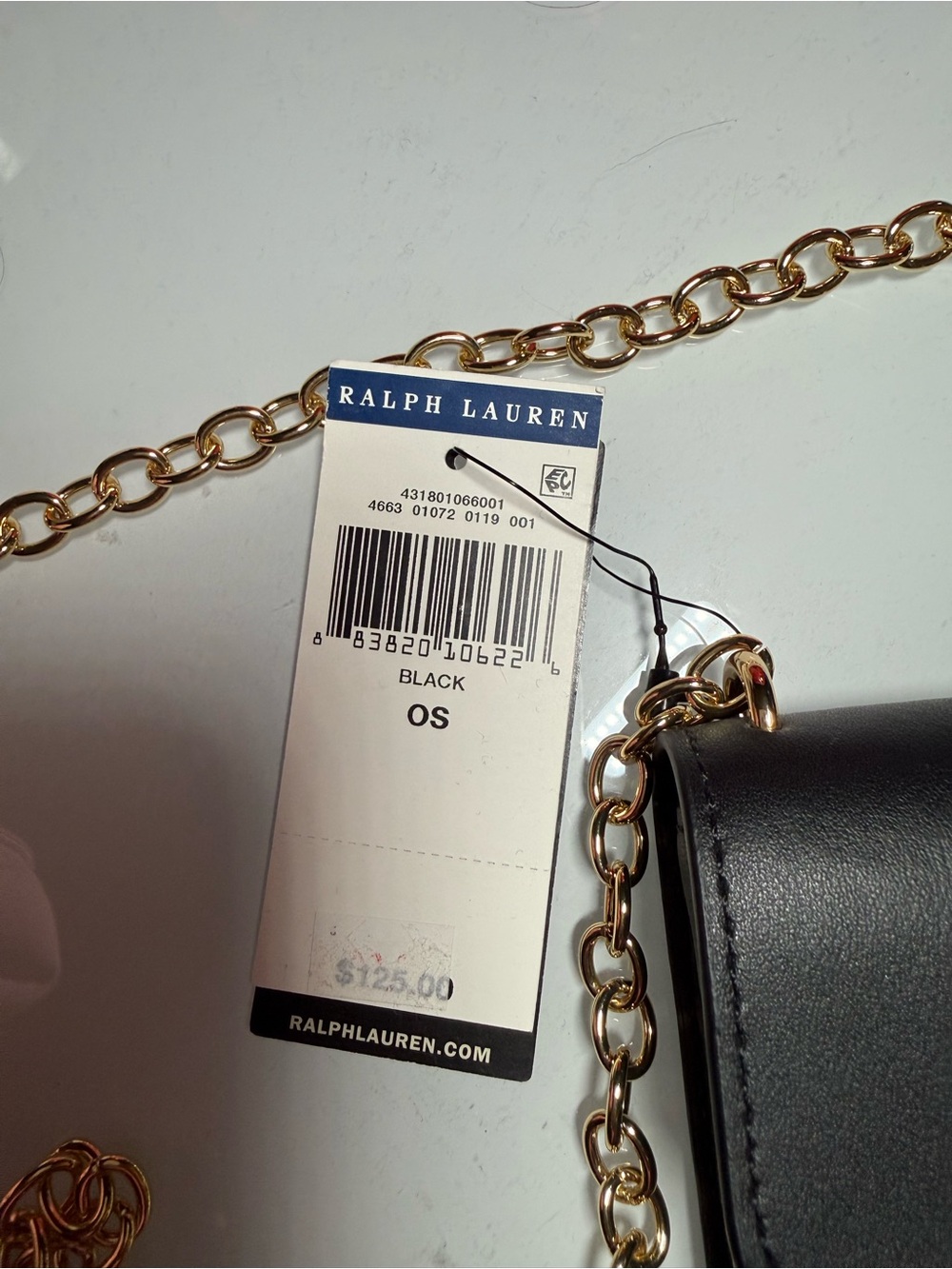 Ralph Lauren Black Leather Crossbody Phone Pouch with Gold Chain - Picture 2 of 6